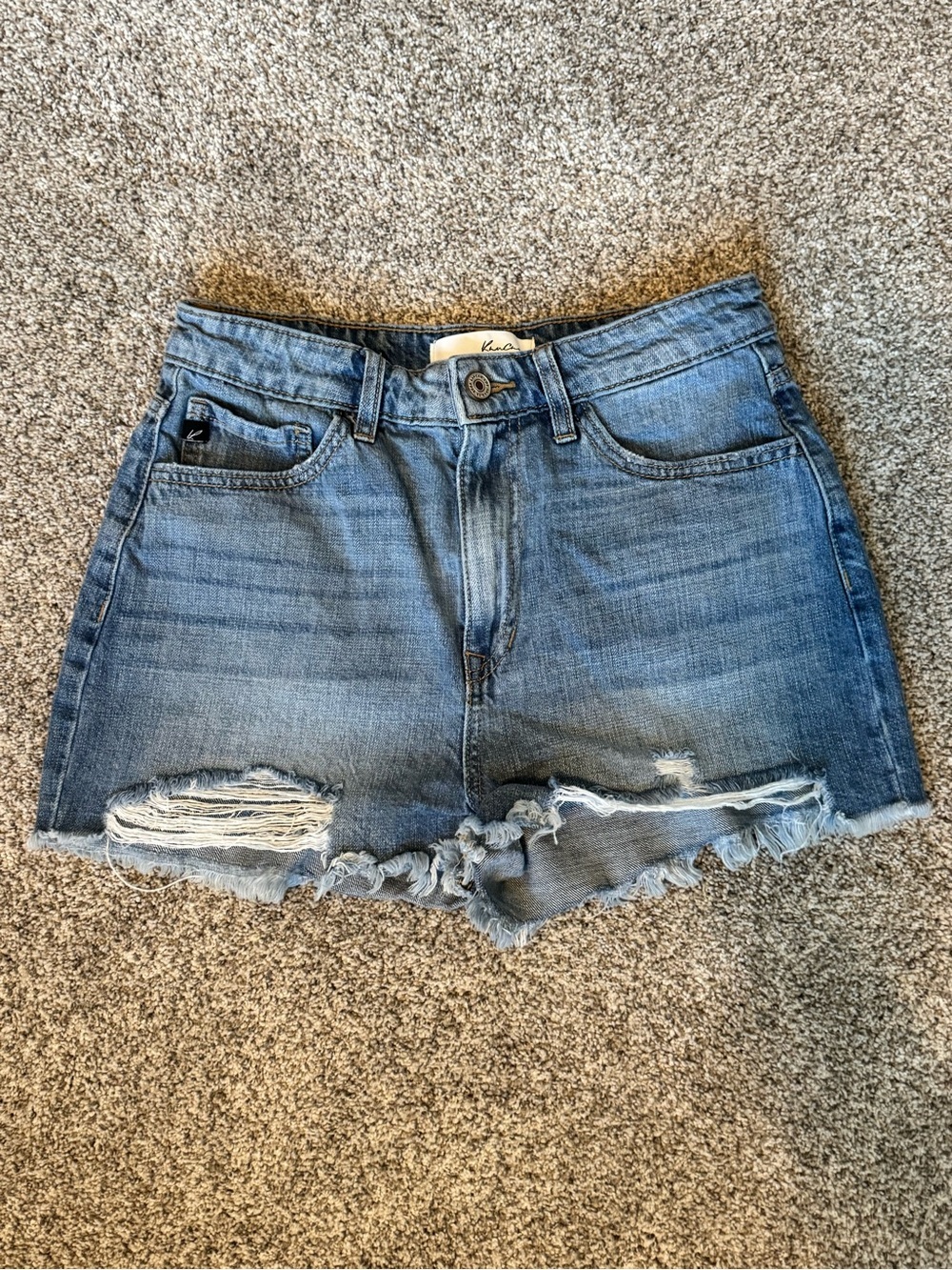 KanCan Medium Wash Distressed High-Rise Jean Shorts